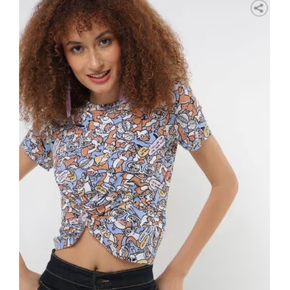 Disney Chip n Dale Crop Top Twisted Front Blue Small